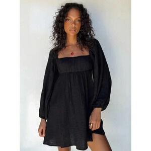 Princess Polly Gauze Puff Long Sleeve Sleeve Mini Dress  Black Size 6